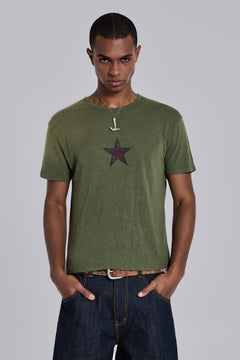 Green Star Sun Faded T-Shirt - S / Khaki