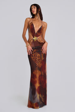 Vida Backless Maxi Dress in Whiskey - UK 16 / Multi