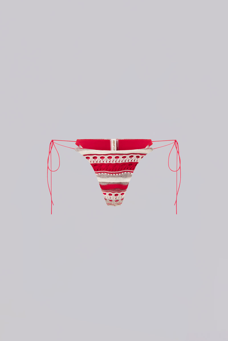 Cata Red Stripe Micro Ruffle Knit Bikini Bottoms