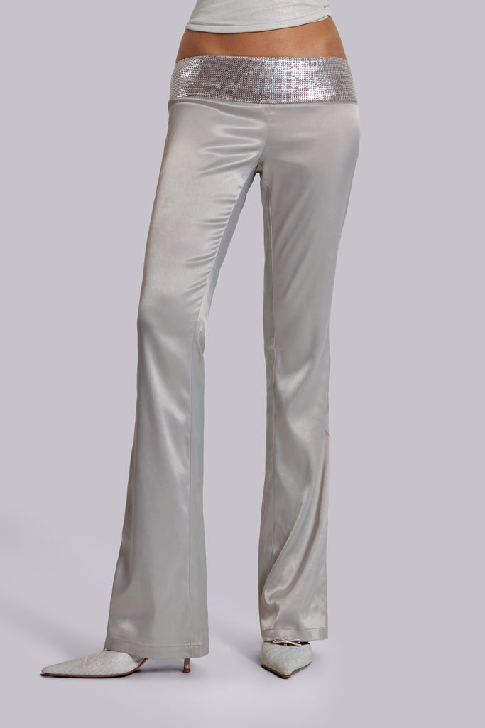 Nivi Chainmail Satin Trousers in Silver