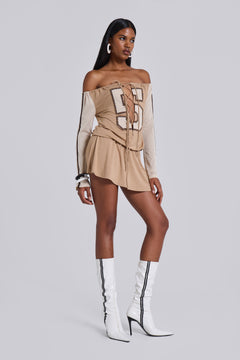 Maia Lace Up Mini Dress - UK 10 / Beige