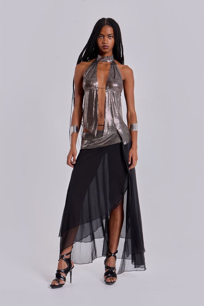 Evodia Chainmail Chiffon Wrap Skirt