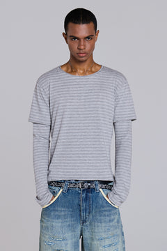 Line Double Layer Long Sleeve Top - XXS / Grey