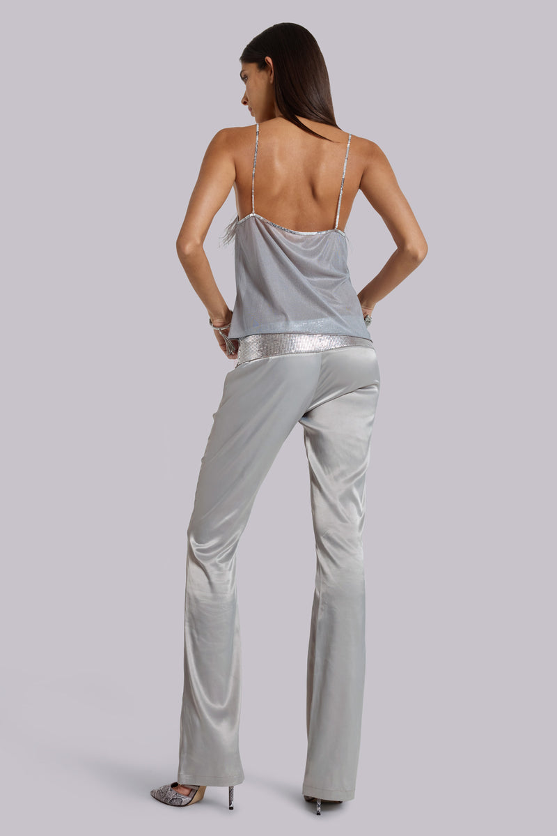 Nivi Chainmail Satin Trousers in Silver