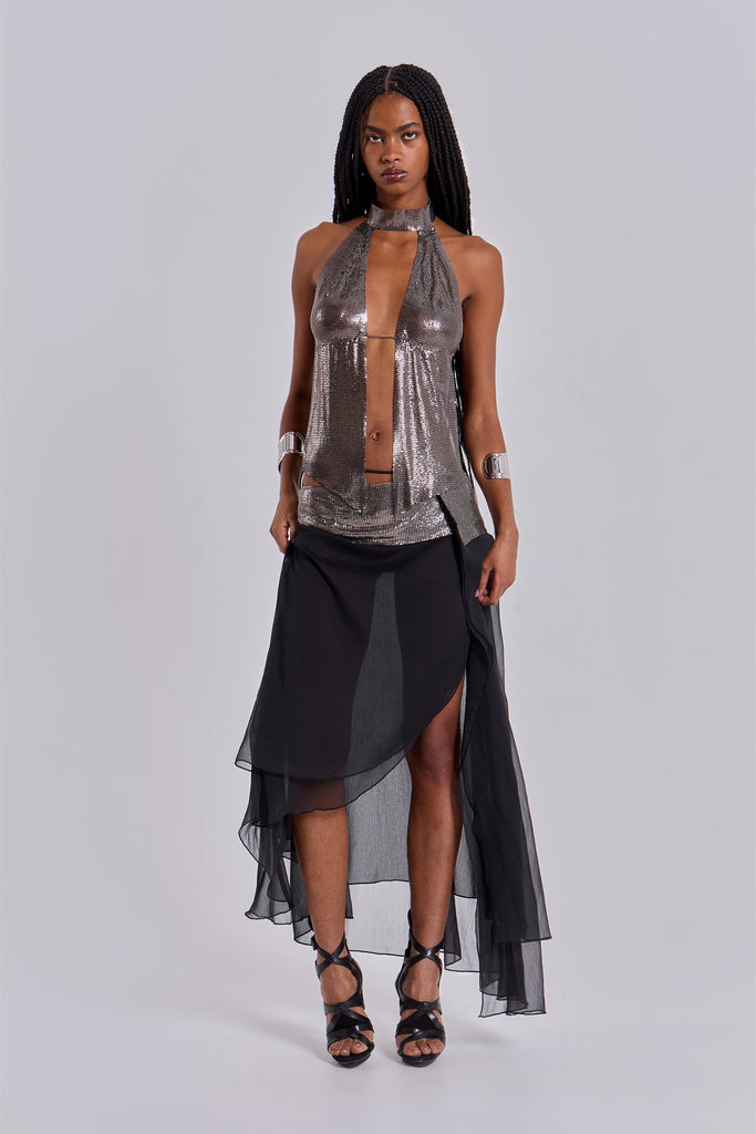 Evodia Chainmail Chiffon Wrap Skirt
