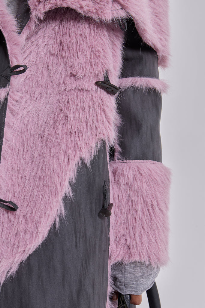 Alise Patchwork Faux Suede and Fur Maxi Coat