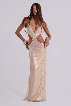 Vida Backless Maxi Dress in Gold - UK 14 / Gold