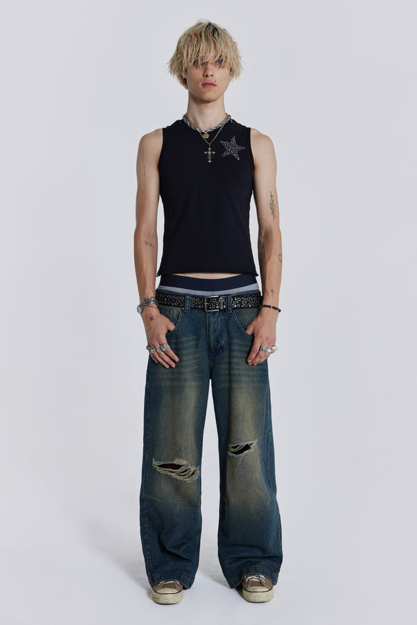 Washed Blue Busted Colossus Jeans