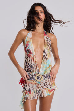 Mini Cindy Plunge Dress in Leopard - UK 8 / Multi