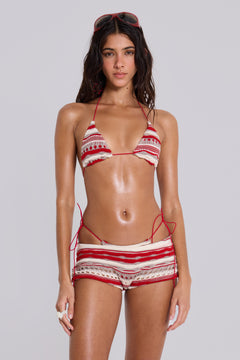 Cata Red Stripe Micro Triangle Ruffle Knit Bikini Top - UK 6 / Multi
