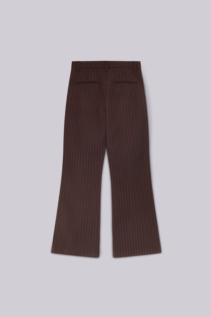 Brown Pinstripe Stacked Bootcut Suit Pants
