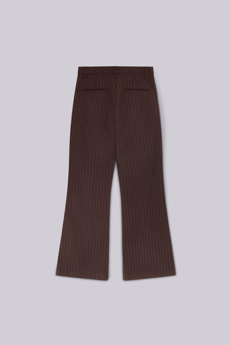 Brown Pinstripe Stacked Bootcut Suit Pants