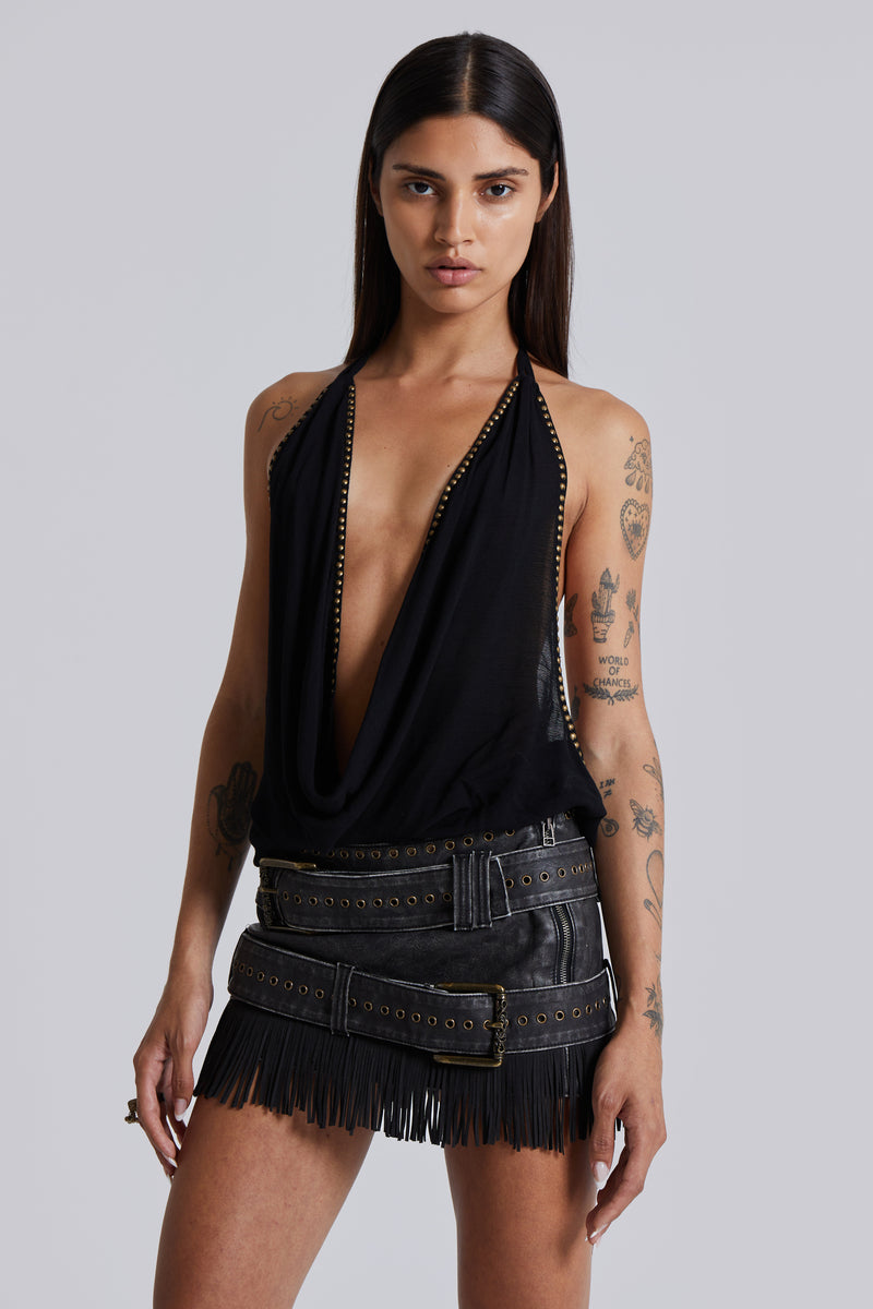 Tatiana Backless Studded Top in Black