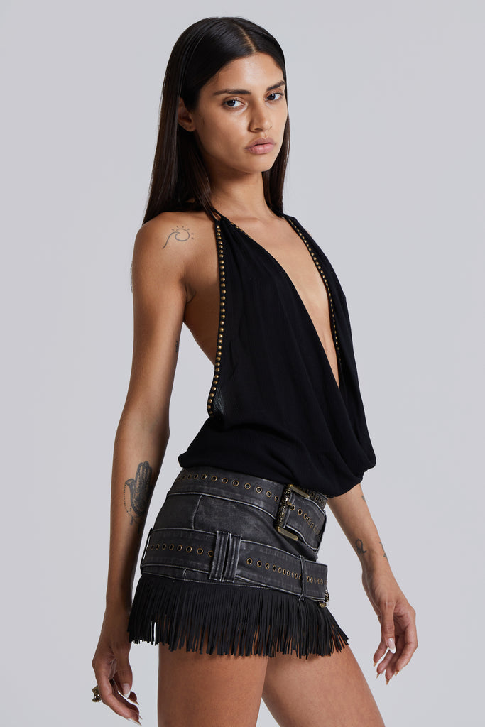 Tatiana Backless Studded Top in Black