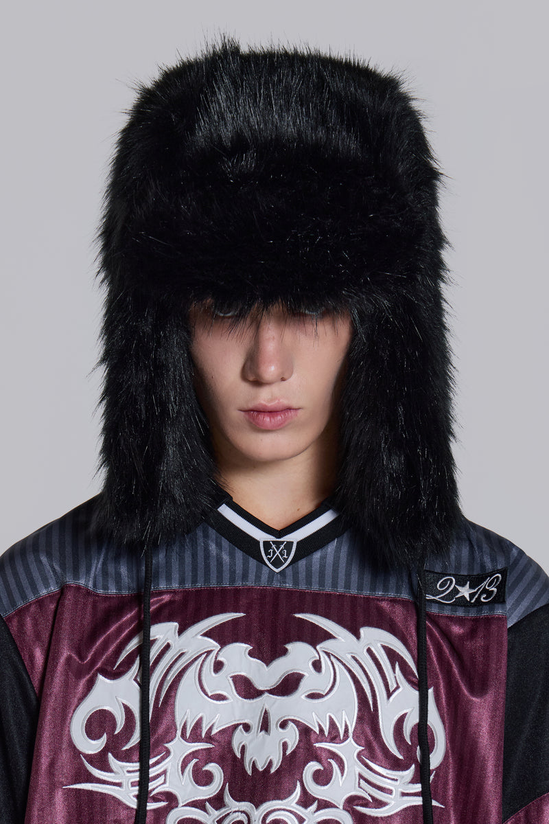 Black Faux Fur Trapper Hat