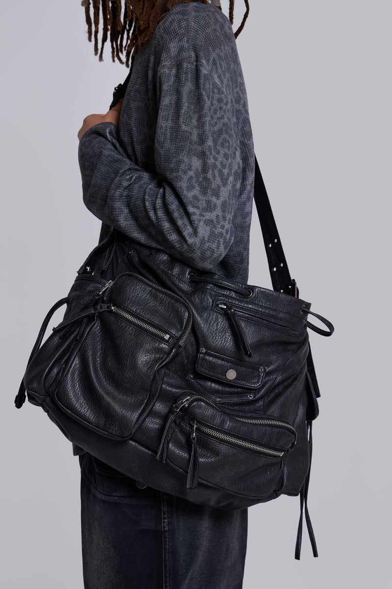 Faux Leather Utility Satchel