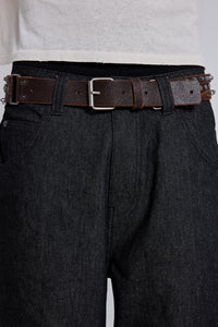 BROWN 3 ROW LEATHER BELT