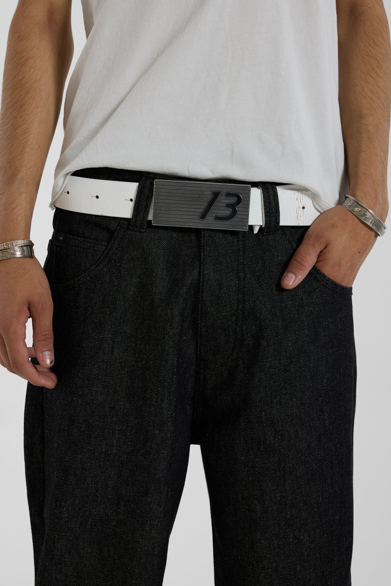 13 White Leather Belt
