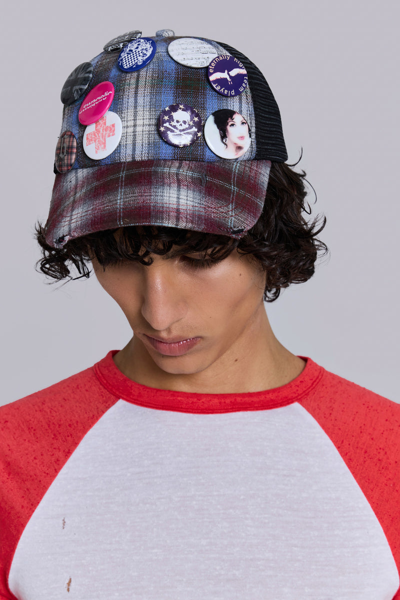 Badge Mixed Check Cap