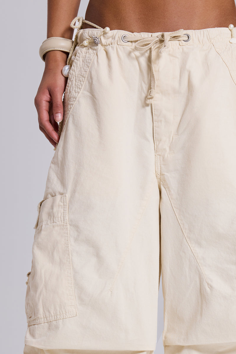 Ecru Parachute Cargo Pants