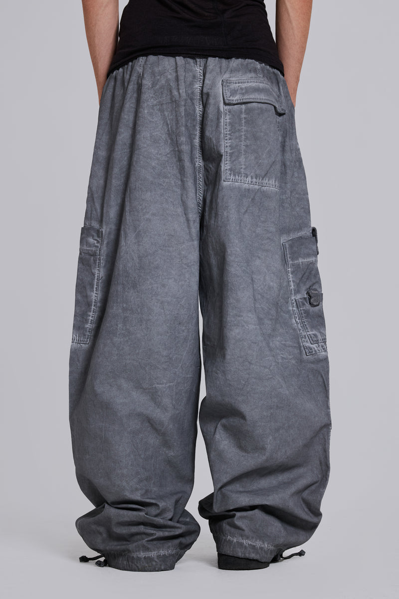 Black Oil Wash Parachute Pants