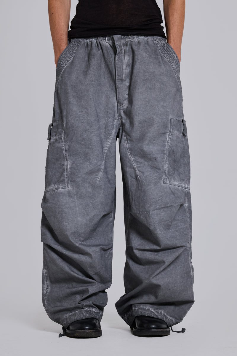 Black Oil Wash Parachute Pants