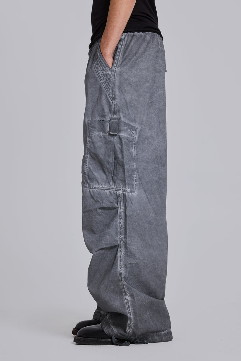 Black Oil Wash Parachute Pants