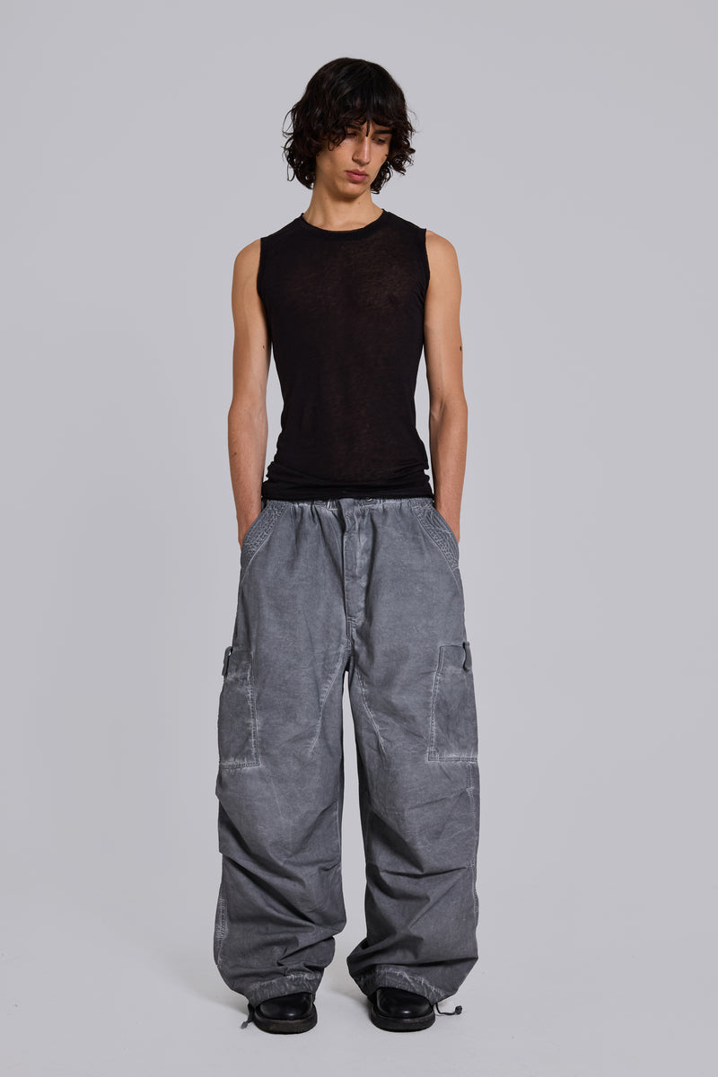 Black Oil Wash Parachute Pants