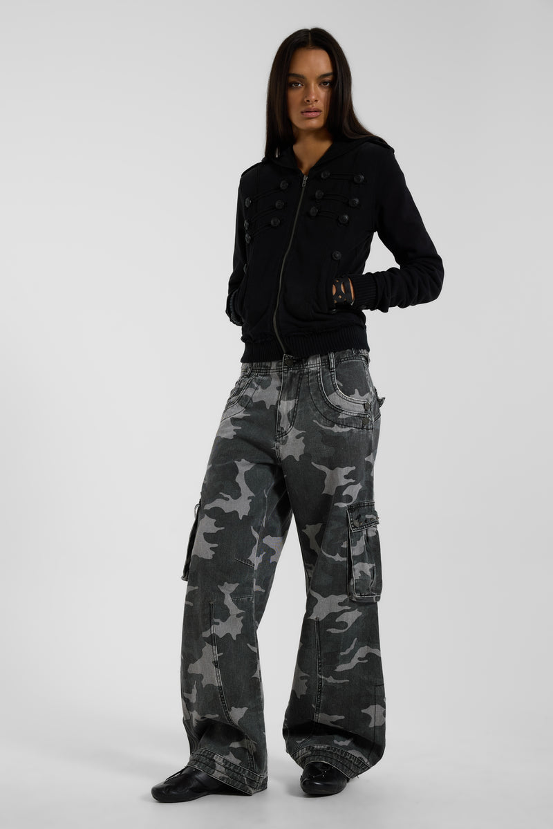Washed Black Trooper Camo Cargo Pant