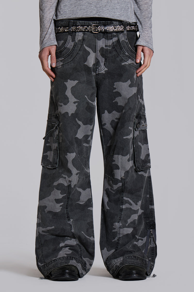 Washed Black Trooper Camo Cargo Pant
