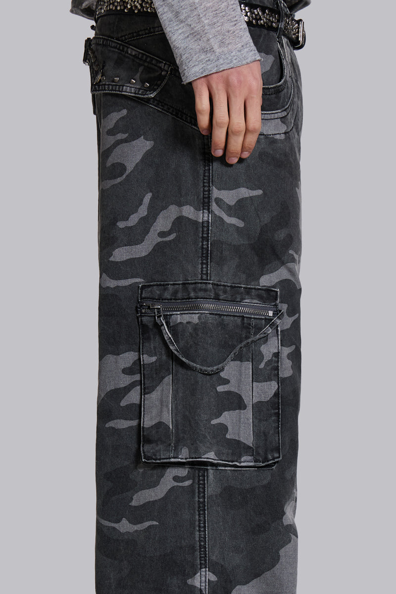 Washed Black Trooper Camo Cargo Pant