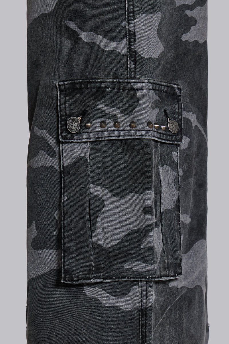Washed Black Trooper Camo Cargo Pant