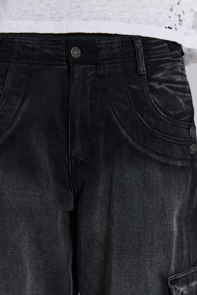 Sun Faded Black Trooper Cargo Pants