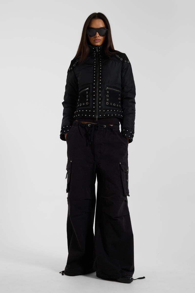 Washed Black XL Parachute Cargo Pants
