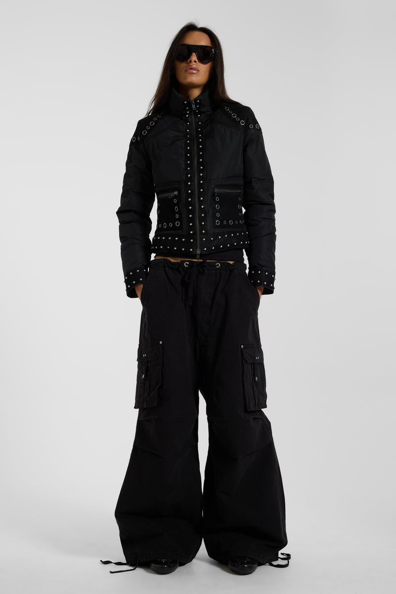Washed Black XL Parachute Cargo Pants