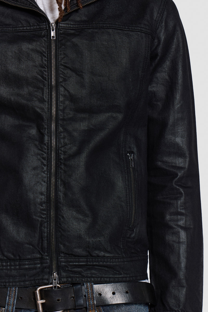 Black Bedrock Waxed Hooded Denim Jacket