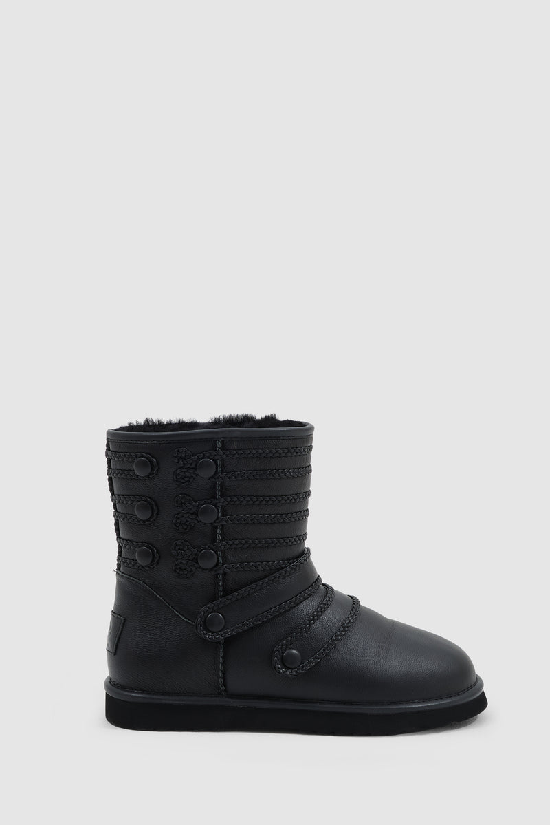 Black Leather Drummer Shearling Boots