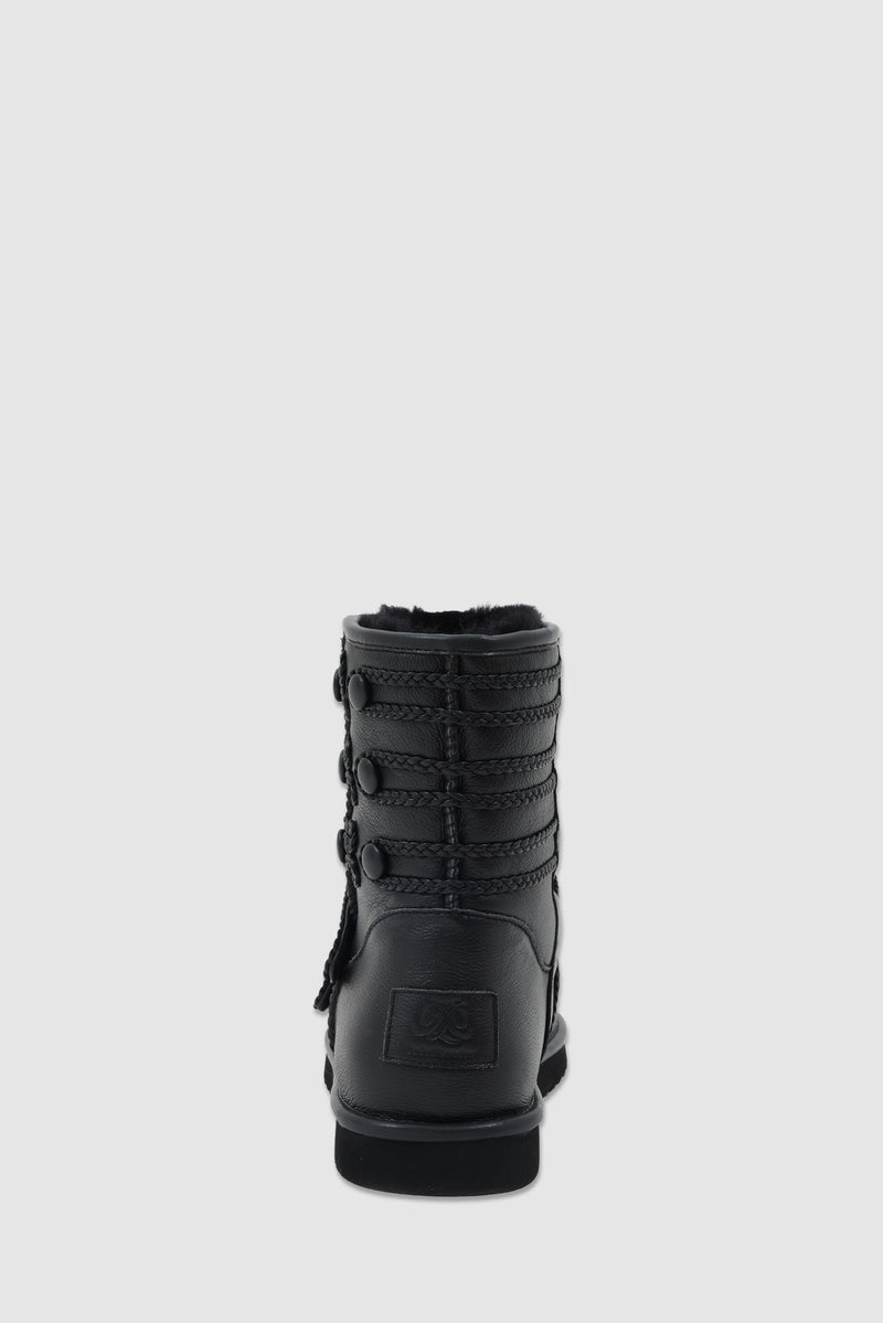 Black Leather Drummer Shearling Boots