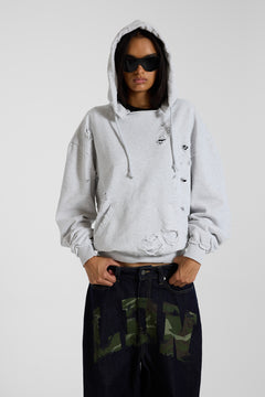 Pullover Bitten Hoodie in Grey Marl - M / Grey