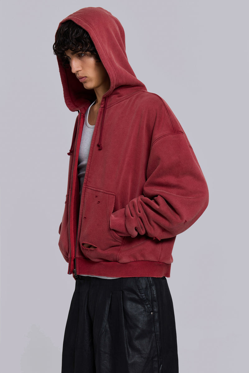 Red Sun Faded Waffle Lined Zip Hoodie