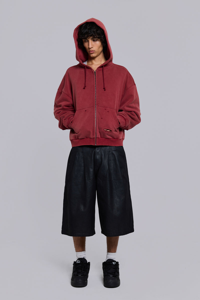 Red Sun Faded Waffle Lined Zip Hoodie