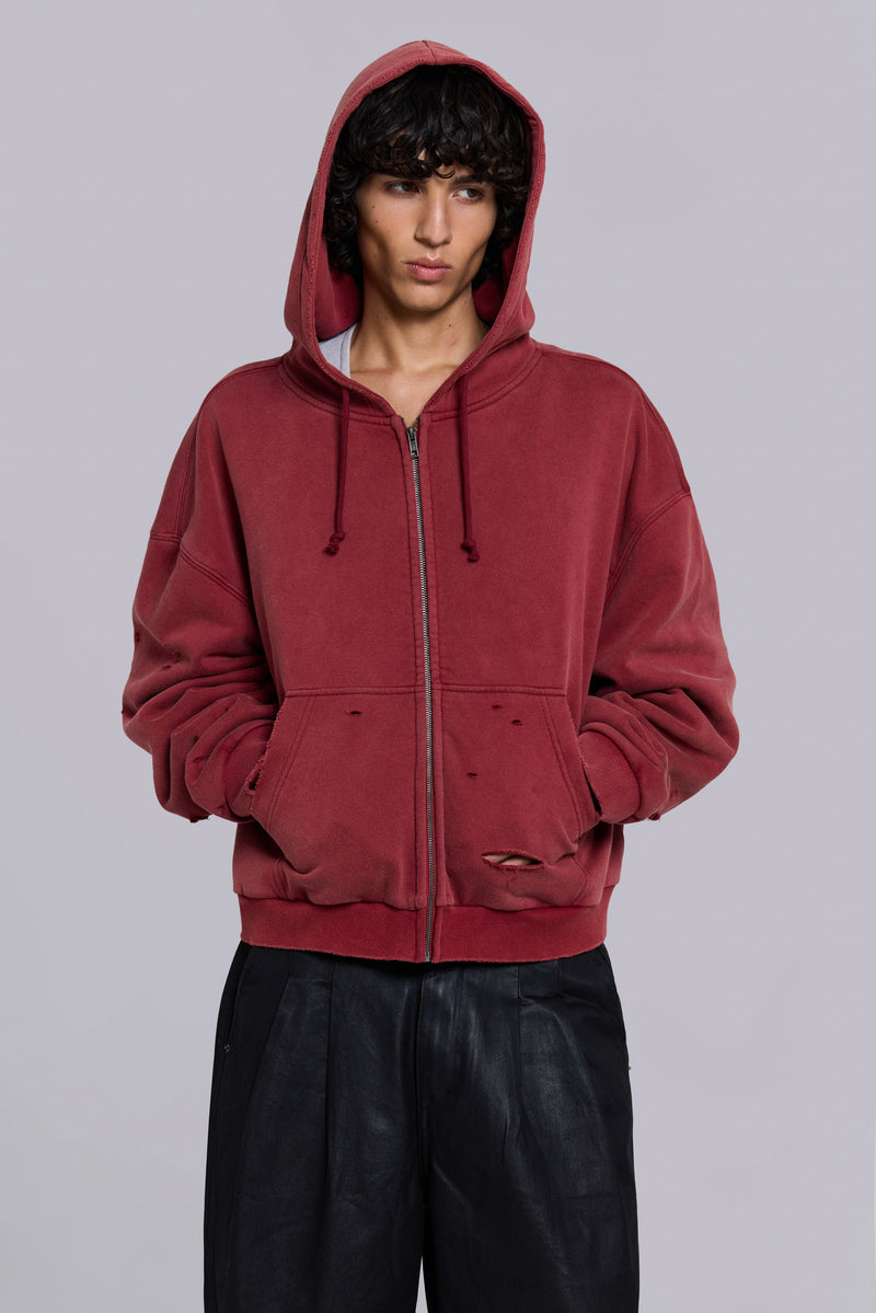 Red Sun Faded Waffle Lined Zip Hoodie