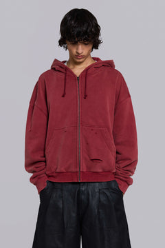 Red Sun Faded Waffle Lined Zip Hoodie – view 1