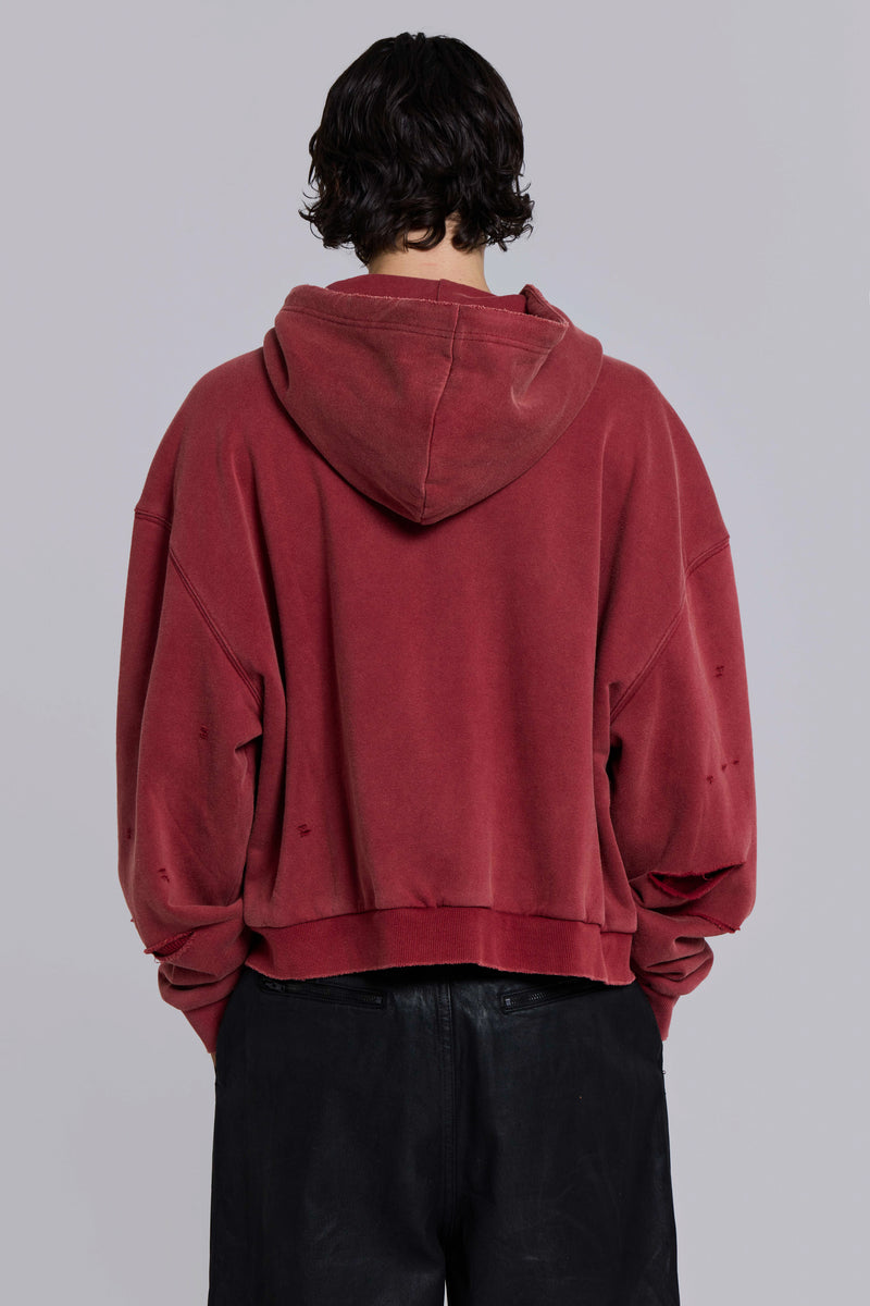 Red Sun Faded Waffle Lined Zip Hoodie