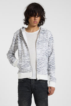 Distressed Zebra Print Hoodie - XXS / White