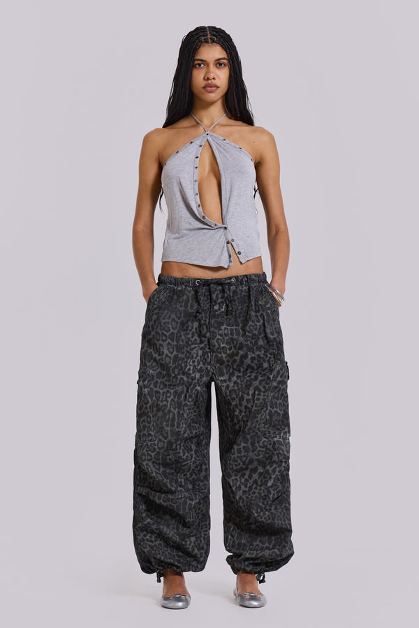 Charcoal Leopard Parachute Pants