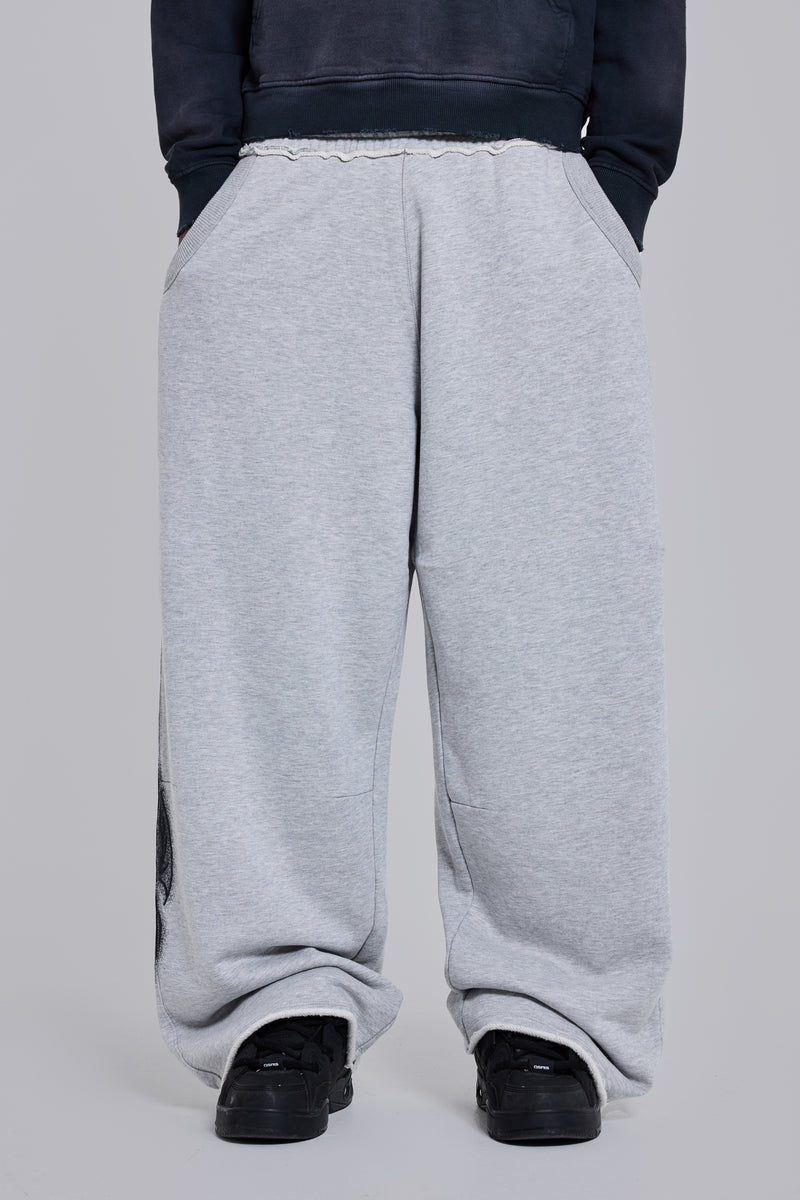 Grey Marl Gothic Print Baggy Monster Joggers