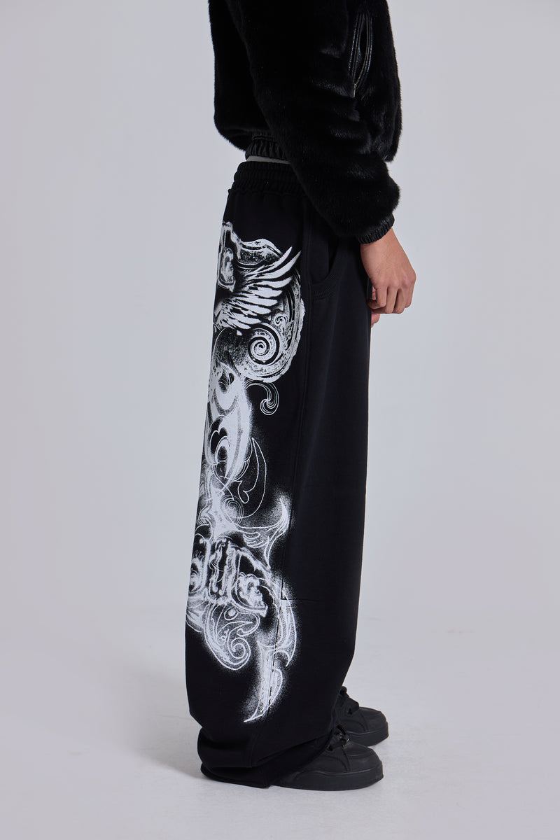 Black Gothic Print Baggy Monster Joggers