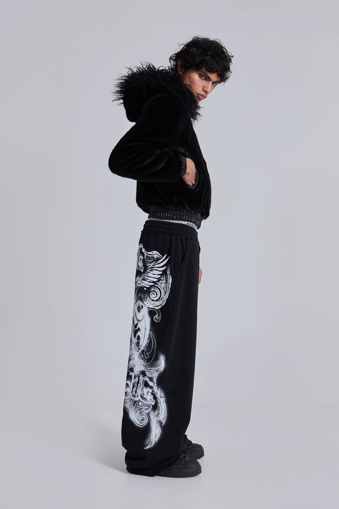 Black Gothic Print Baggy Monster Joggers