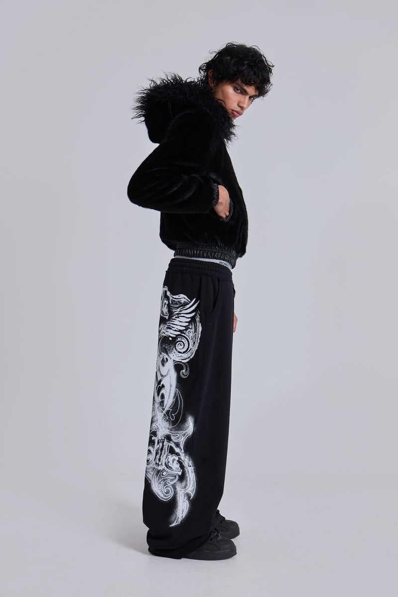 Black Gothic Print Baggy Monster Joggers